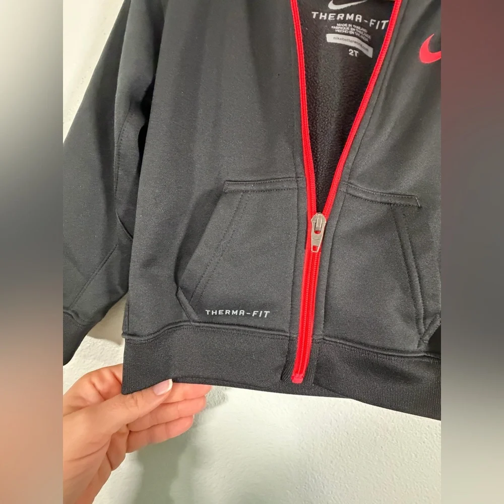 Nike Zip-Up Jacket Hoodie Black Pink Zipper Therma-Fit Fleece In Girl Toddler 2T